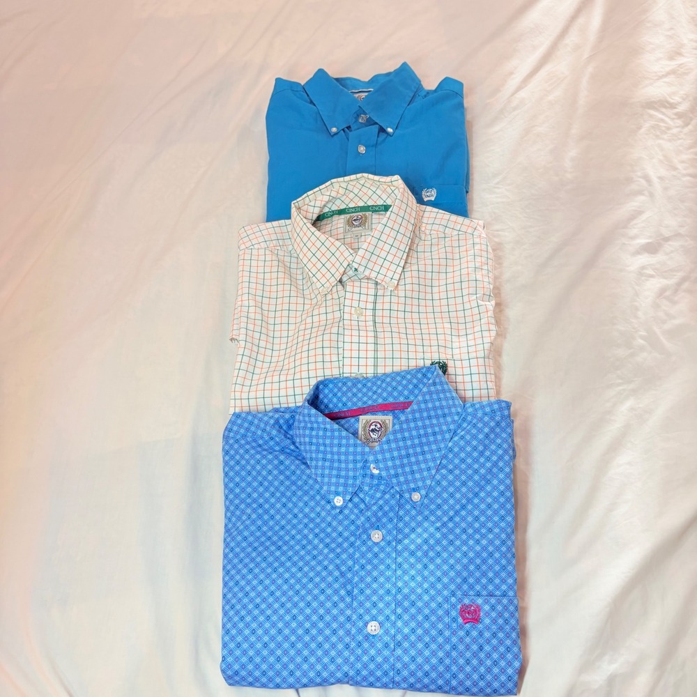 Lot of 3 Cinch Long Sleeve Western Button Down Shirts Blue Plaid Turquoise Sz M - Picture 2 of 8